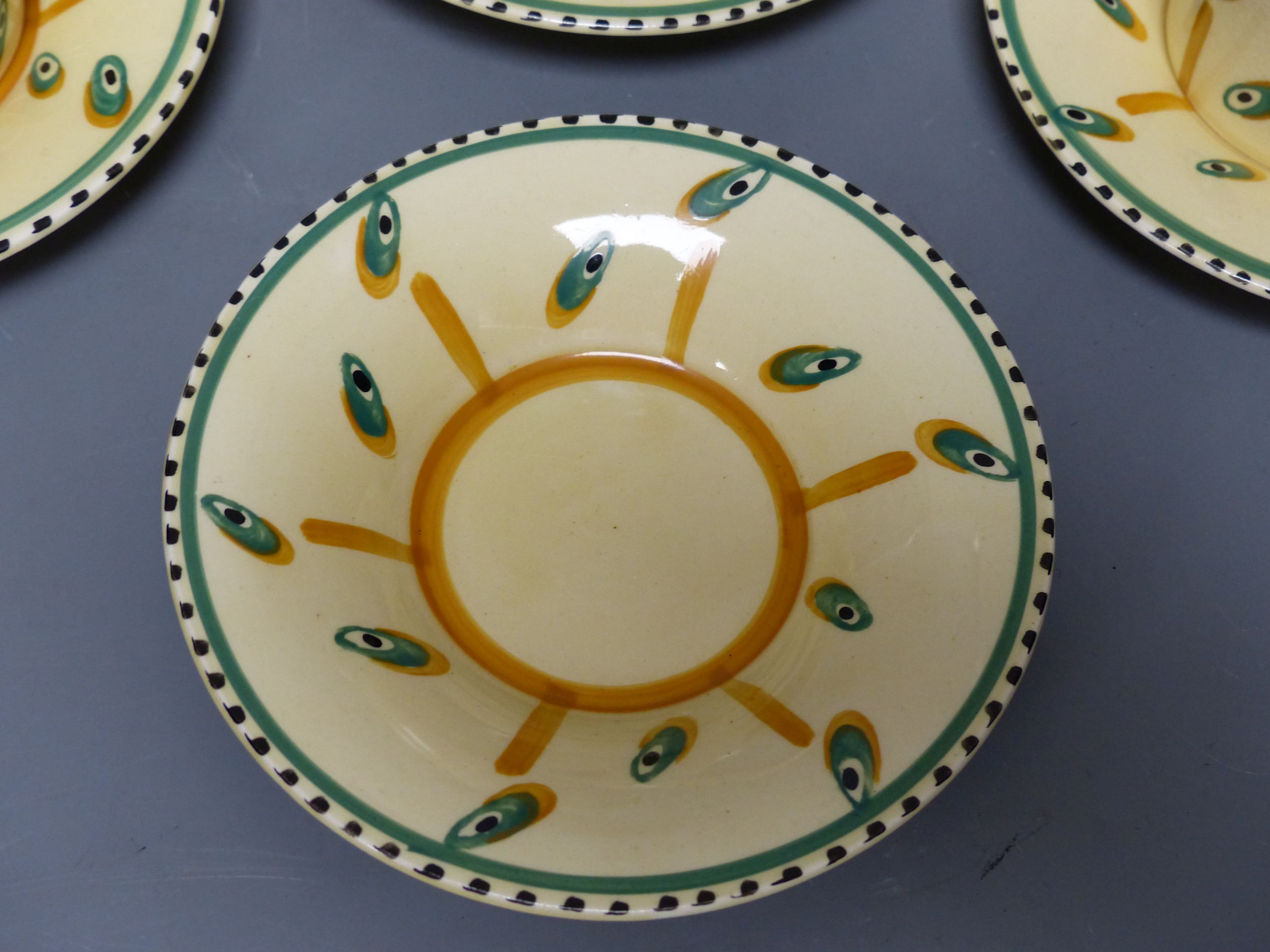 A rare 1930s Susie Cooper coffee set, pattern E283, triangular Susie Cooper Productions mark